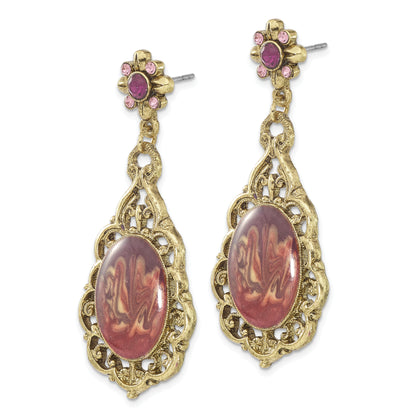 Fashion 1928 Jewelry Brass-Tone Filigree Frame Purple Crystal Oval Enamel Teardrop Dangle Post Earrings