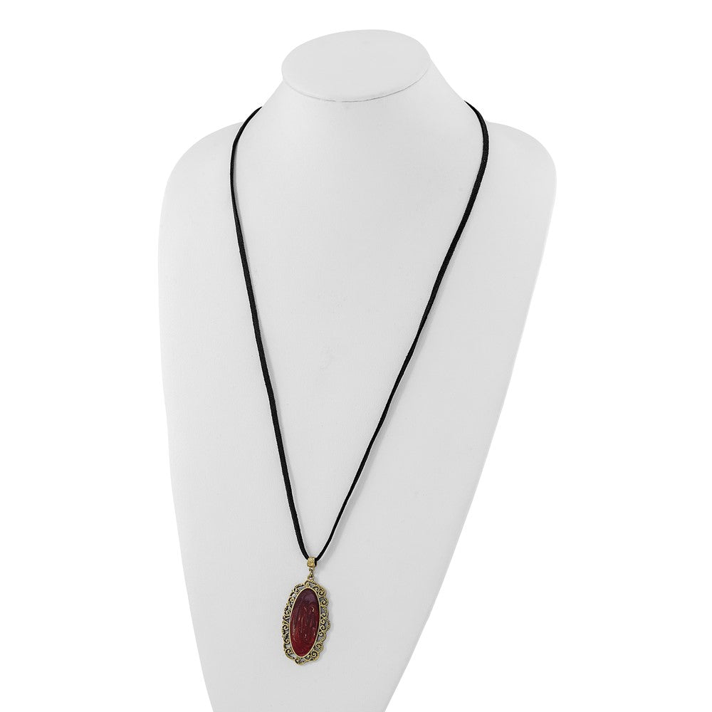 Fashion 1928 Jewelry Brass-Tone Ornate Frame Purple Enamel Oval 30 Inch Faux Suede Cord Necklace
