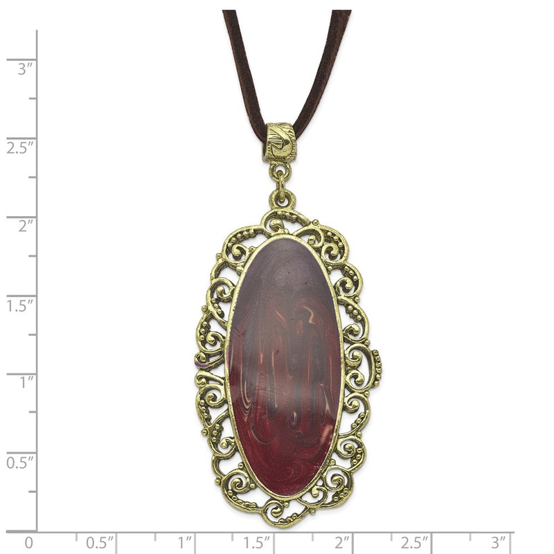 Fashion 1928 Jewelry Brass-Tone Ornate Frame Purple Enamel Oval 30 Inch Faux Suede Cord Necklace