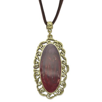 Fashion 1928 Jewelry Brass-Tone Ornate Frame Purple Enamel Oval 30 Inch Faux Suede Cord Necklace