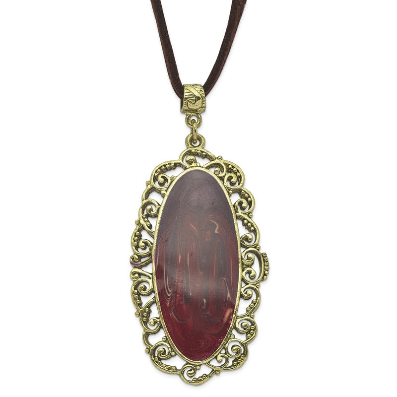 Fashion 1928 Jewelry Brass-Tone Ornate Frame Purple Enamel Oval 30 Inch Faux Suede Cord Necklace