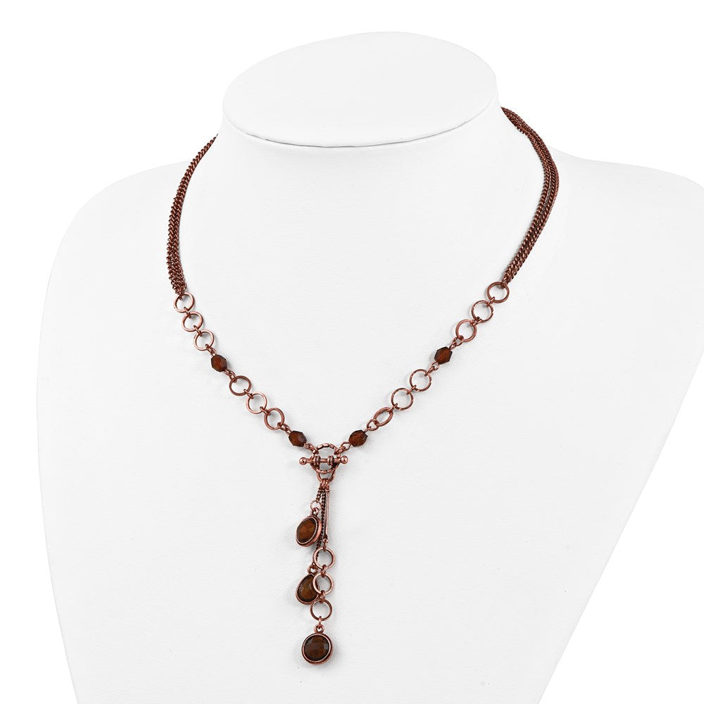 Fashion 1928 Jewelry Copper-Tone Brown Faceted Acrylic Beads 16 Inch Y Necklace With 3 Extension