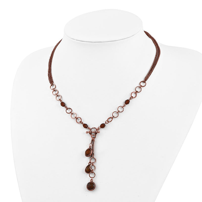 Fashion 1928 Jewelry Copper-Tone Brown Faceted Acrylic Beads 16 Inch Y Necklace With 3 Extension