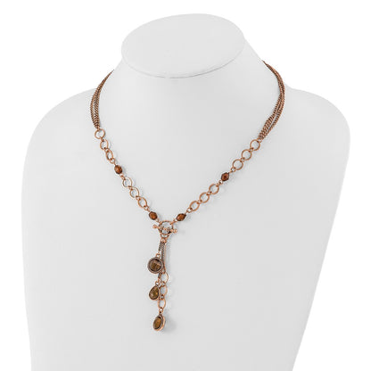 Fashion 1928 Jewelry Copper-Tone Brown Faceted Acrylic Beads 16 Inch Y Necklace With 3 Extension