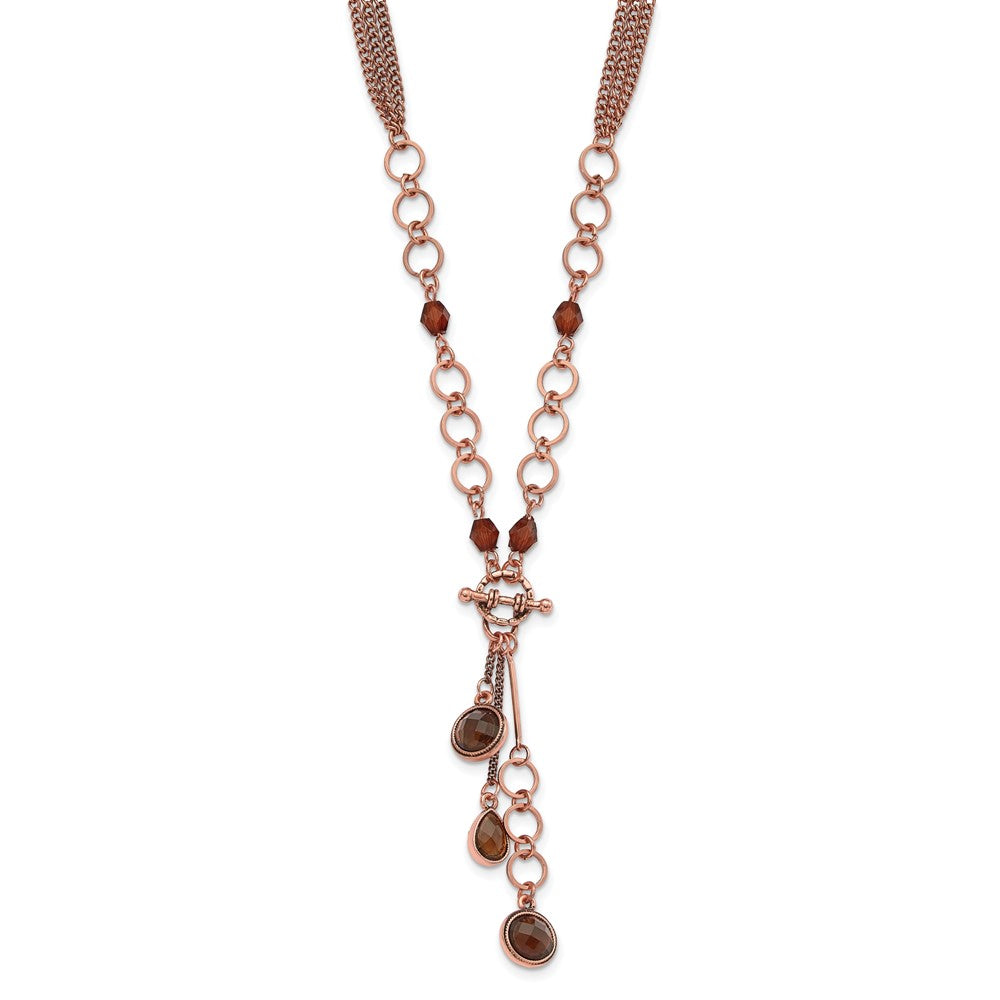 Fashion 1928 Jewelry Copper-Tone Brown Faceted Acrylic Beads 16 Inch Y Necklace With 3 Extension