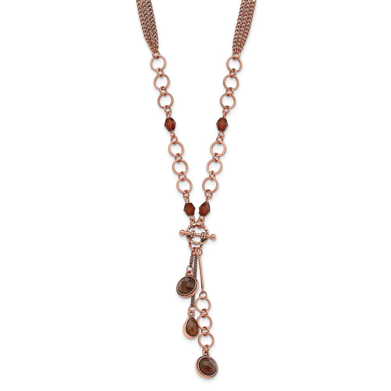 Fashion 1928 Jewelry Copper-Tone Brown Faceted Acrylic Beads 16 Inch Y Necklace With 3 Extension