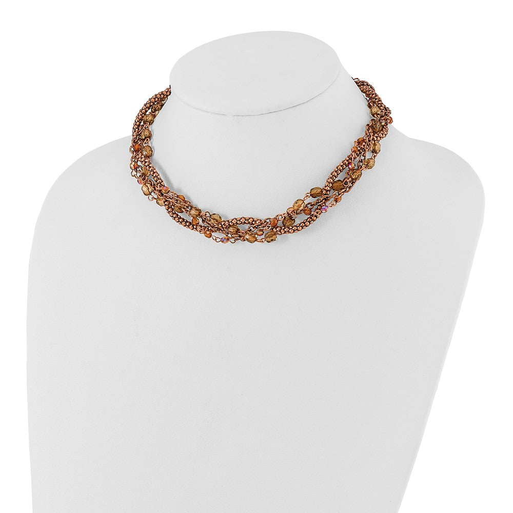Fashion 1928 Jewelry Copper-Tone Five Strand Multicolor Faceted Acrylic Beads Adjustable 16 Inch Twisted Necklace With 3 Extension