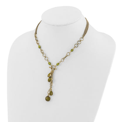 Fashion 1928 Jewelry Brass-Tone Green Faceted Crystal Beads 16 Inch Y Necklace With 3 Extension