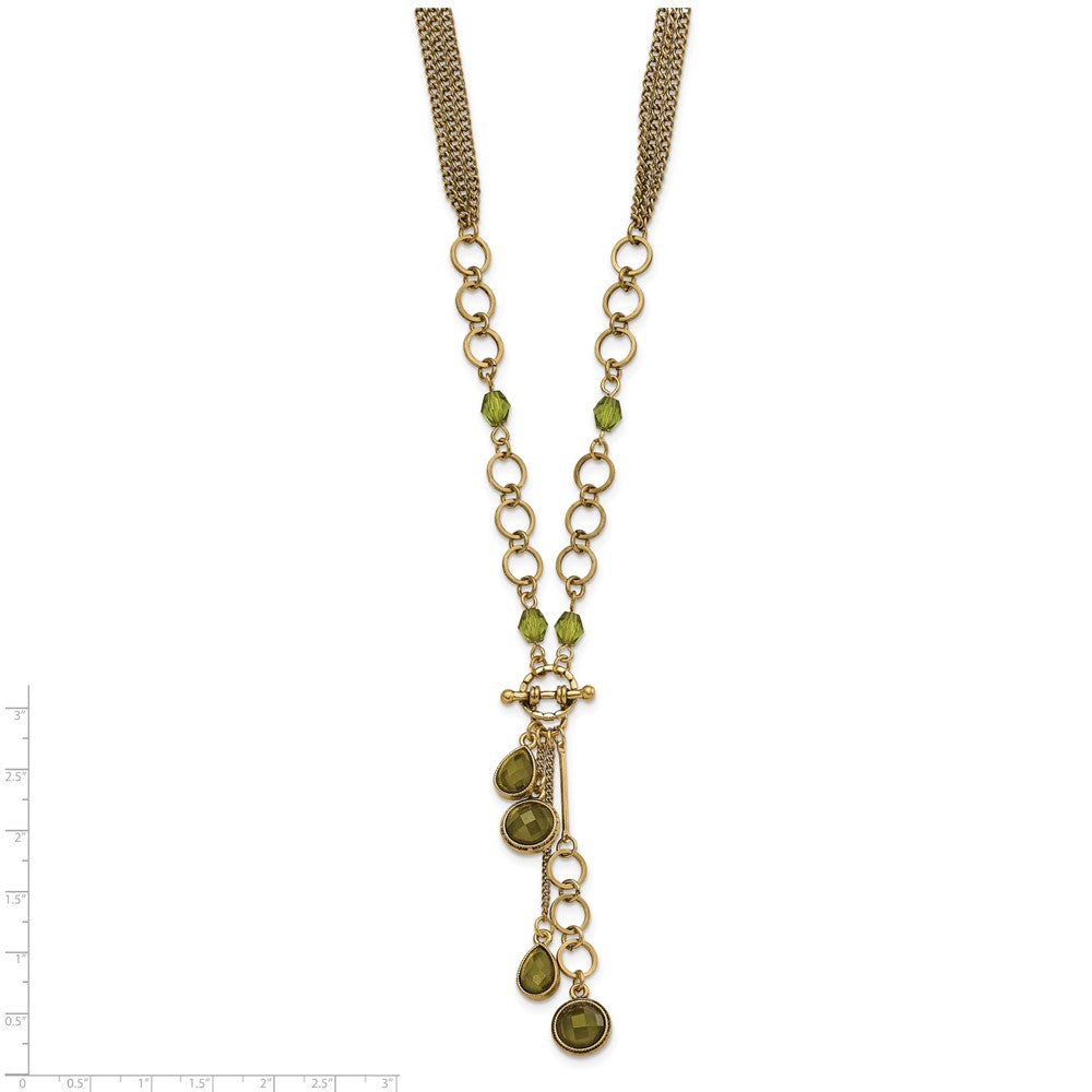 Fashion 1928 Jewelry Brass-Tone Green Faceted Crystal Beads 16 Inch Y Necklace With 3 Extension