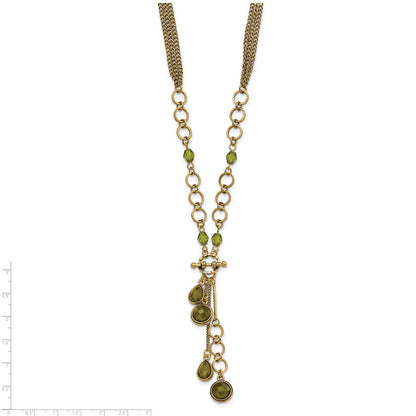 Fashion 1928 Jewelry Brass-Tone Green Faceted Crystal Beads 16 Inch Y Necklace With 3 Extension