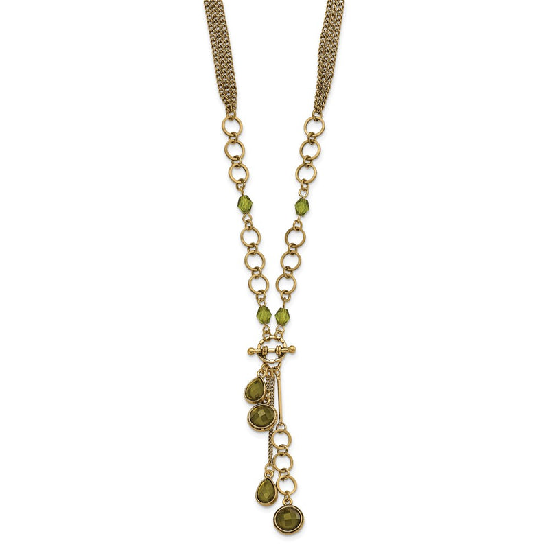 Fashion 1928 Jewelry Brass-Tone Green Faceted Crystal Beads 16 Inch Y Necklace With 3 Extension