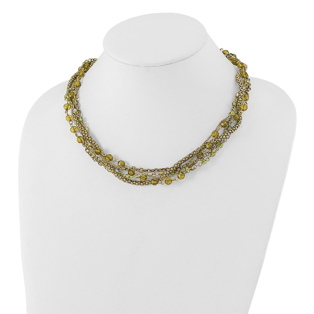 Fashion 1928 Jewelry Brass-Tone Five Strand Faceted Green Acrylic Beads Adjustable 16 Inch Twisted Necklace With 3 Extension