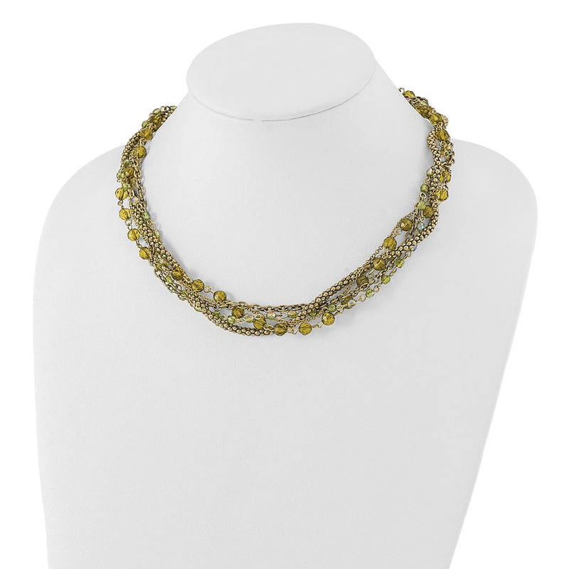 Fashion 1928 Jewelry Brass-Tone Five Strand Faceted Green Acrylic Beads Adjustable 16 Inch Twisted Necklace With 3 Extension