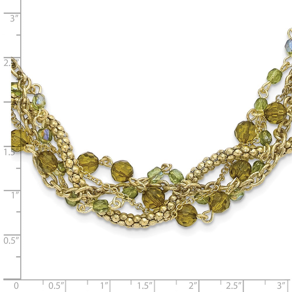 Fashion 1928 Jewelry Brass-Tone Five Strand Faceted Green Acrylic Beads Adjustable 16 Inch Twisted Necklace With 3 Extension
