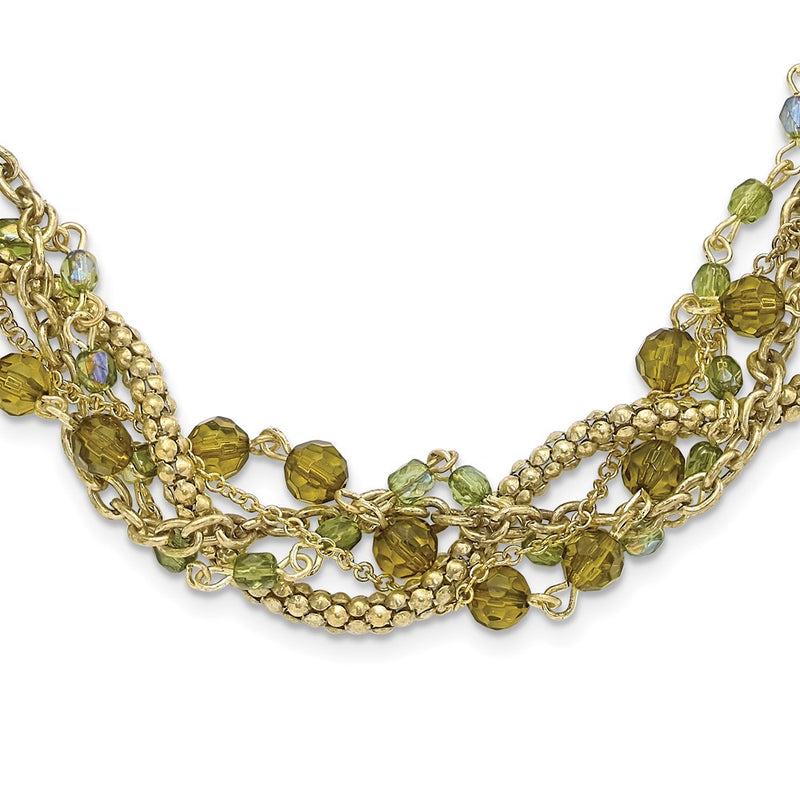 Fashion 1928 Jewelry Brass-Tone Five Strand Faceted Green Acrylic Beads Adjustable 16 Inch Twisted Necklace With 3 Extension