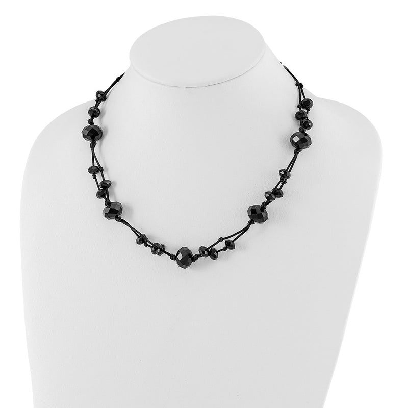 Fashion 1928 Jewelry Jet Black Faceted Acrylic Beads Adjustabel 16 Inch Knotted Satin Cord Necklace With 3 Extension