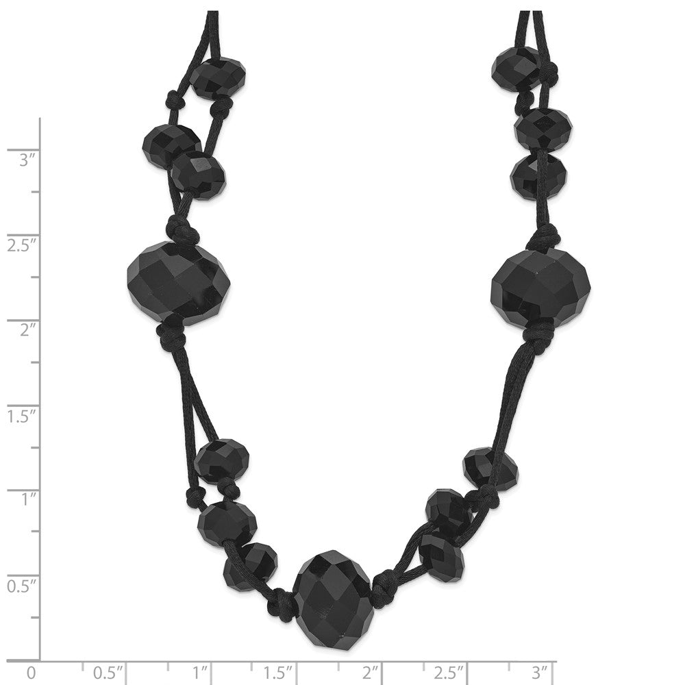 Fashion 1928 Jewelry Jet Black Faceted Acrylic Beads Adjustabel 16 Inch Knotted Satin Cord Necklace With 3 Extension