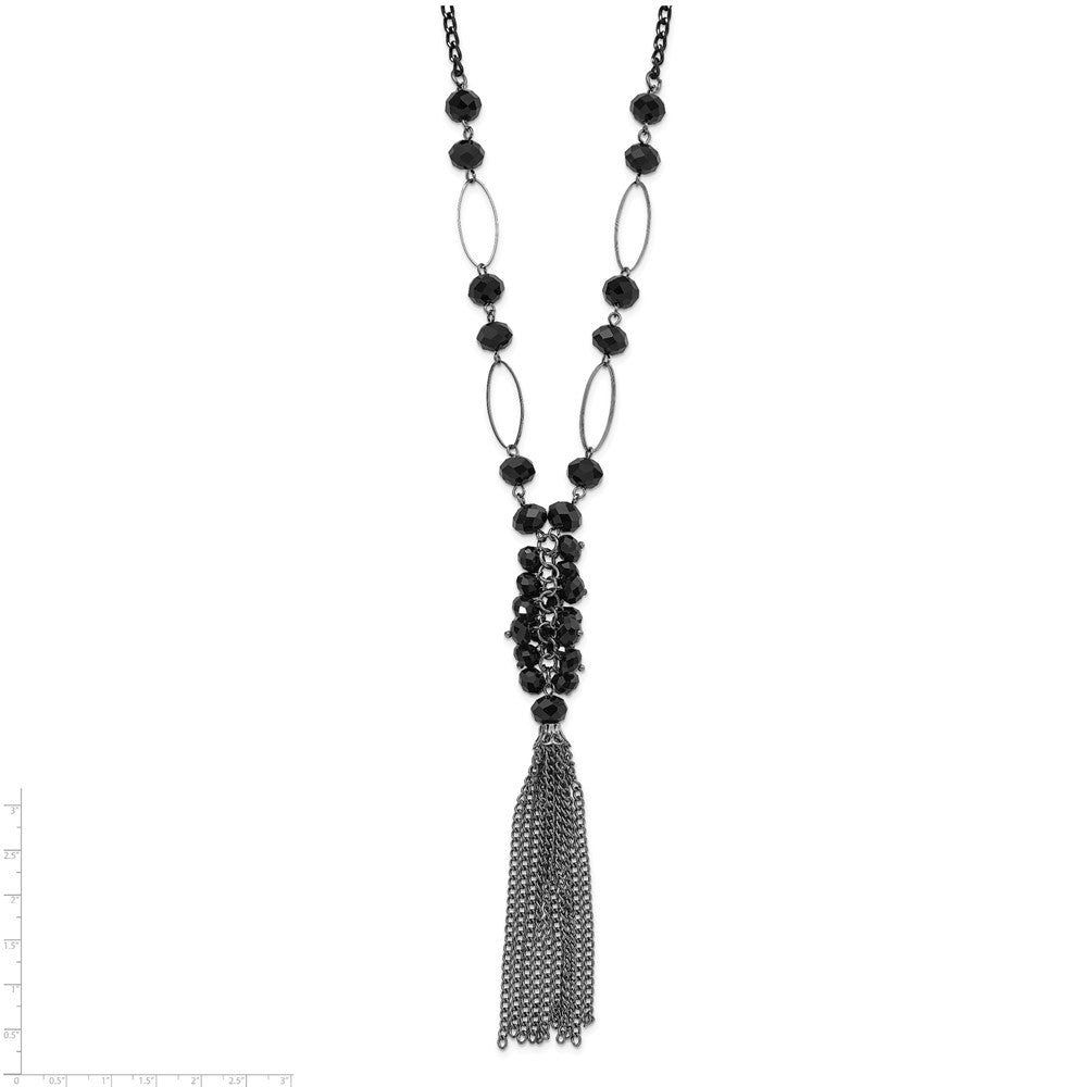 Fashion 1928 Jewelry Black-Plated Link Jet Black Faceted Acrylic Beaded Cluster 28 Inch Tassel Necklace