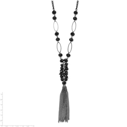 Fashion 1928 Jewelry Black-Plated Link Jet Black Faceted Acrylic Beaded Cluster 28 Inch Tassel Necklace