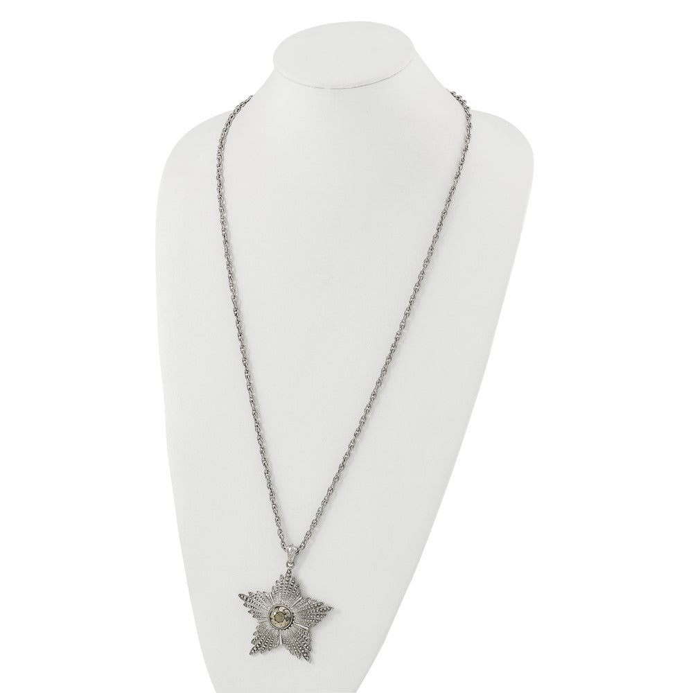 Fashion 1928 Jewelry Large Silver-Tone Textured Hematite Epoxy Faceted Stone Center Star 32 Inch Necklace
