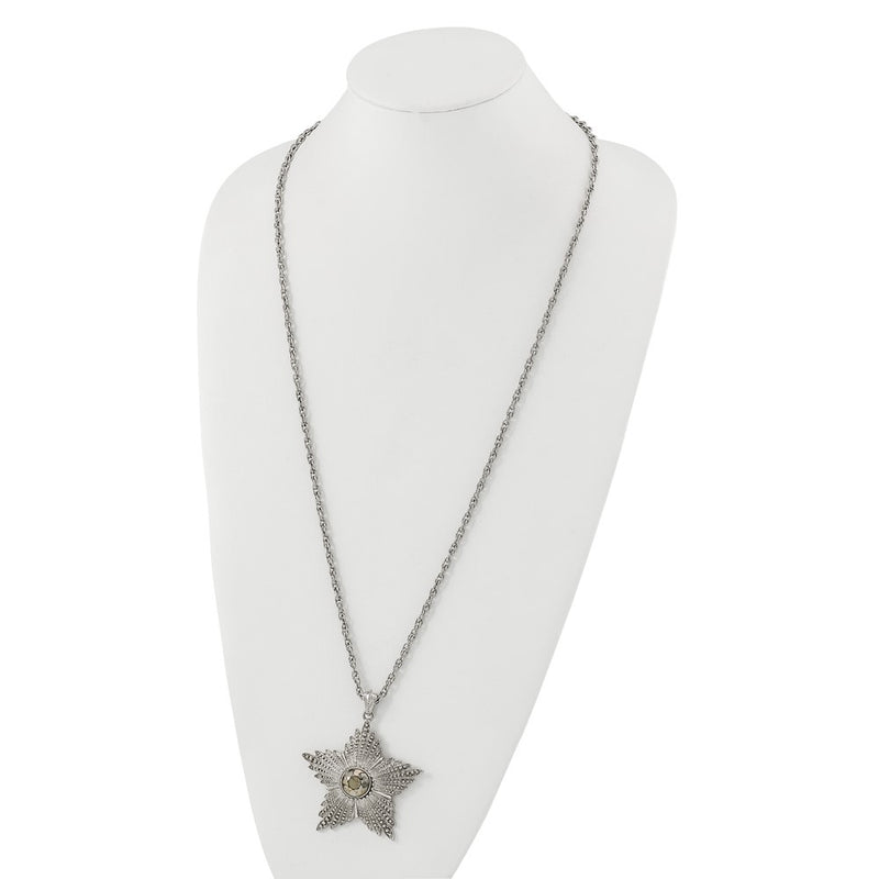 Fashion 1928 Jewelry Large Silver-Tone Textured Hematite Epoxy Faceted Stone Center Star 32 Inch Necklace