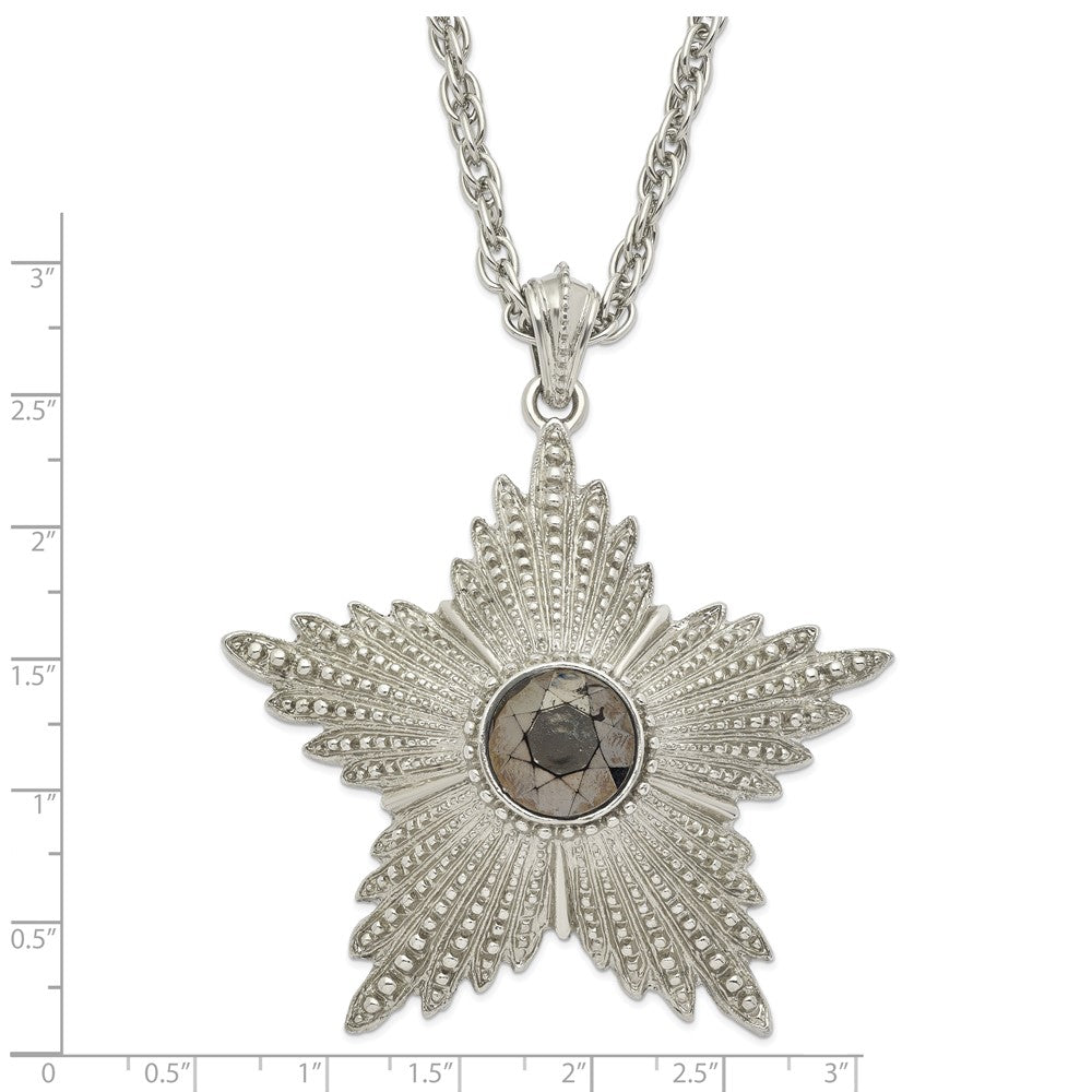Fashion 1928 Jewelry Large Silver-Tone Textured Hematite Epoxy Faceted Stone Center Star 32 Inch Necklace