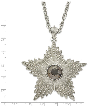 Fashion 1928 Jewelry Large Silver-Tone Textured Hematite Epoxy Faceted Stone Center Star 32 Inch Necklace