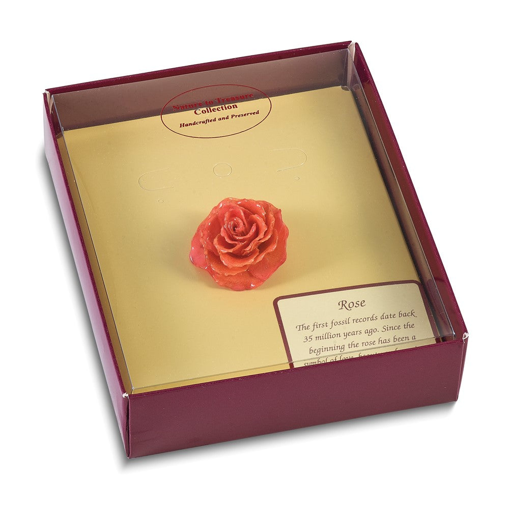 Fashion Lacquer Dipped Pink Real Rose Adjustable Silver-Tone Ring
