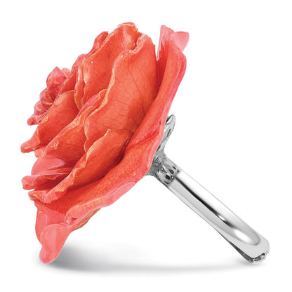 Fashion Lacquer Dipped Pink Real Rose Adjustable Silver-Tone Ring