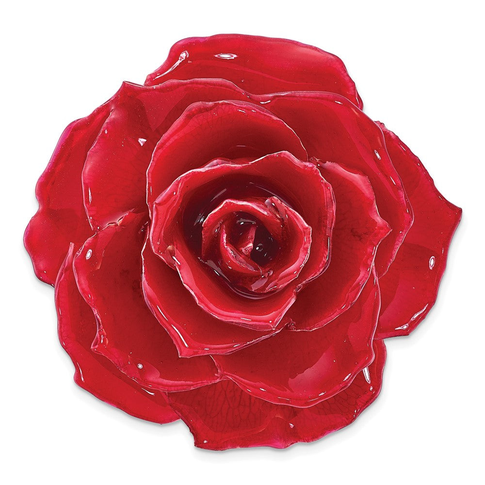Fashion Lacquer Dipped Red Real Rose Adjustable Silver-Tone Ring