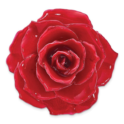 Fashion Lacquer Dipped Red Real Rose Adjustable Silver-Tone Ring