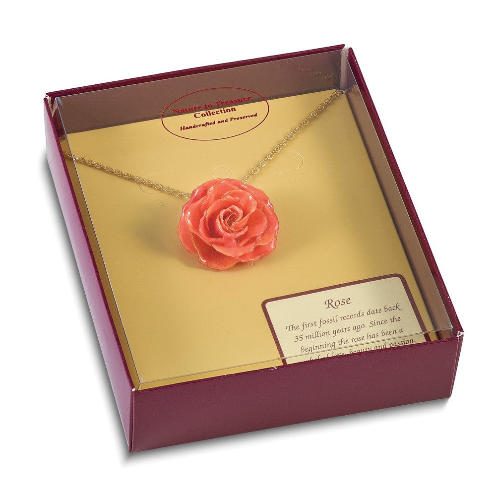 Fashion Lacquer Dipped Pink Real Rose With 20 Inch Gold-Tone Necklace
