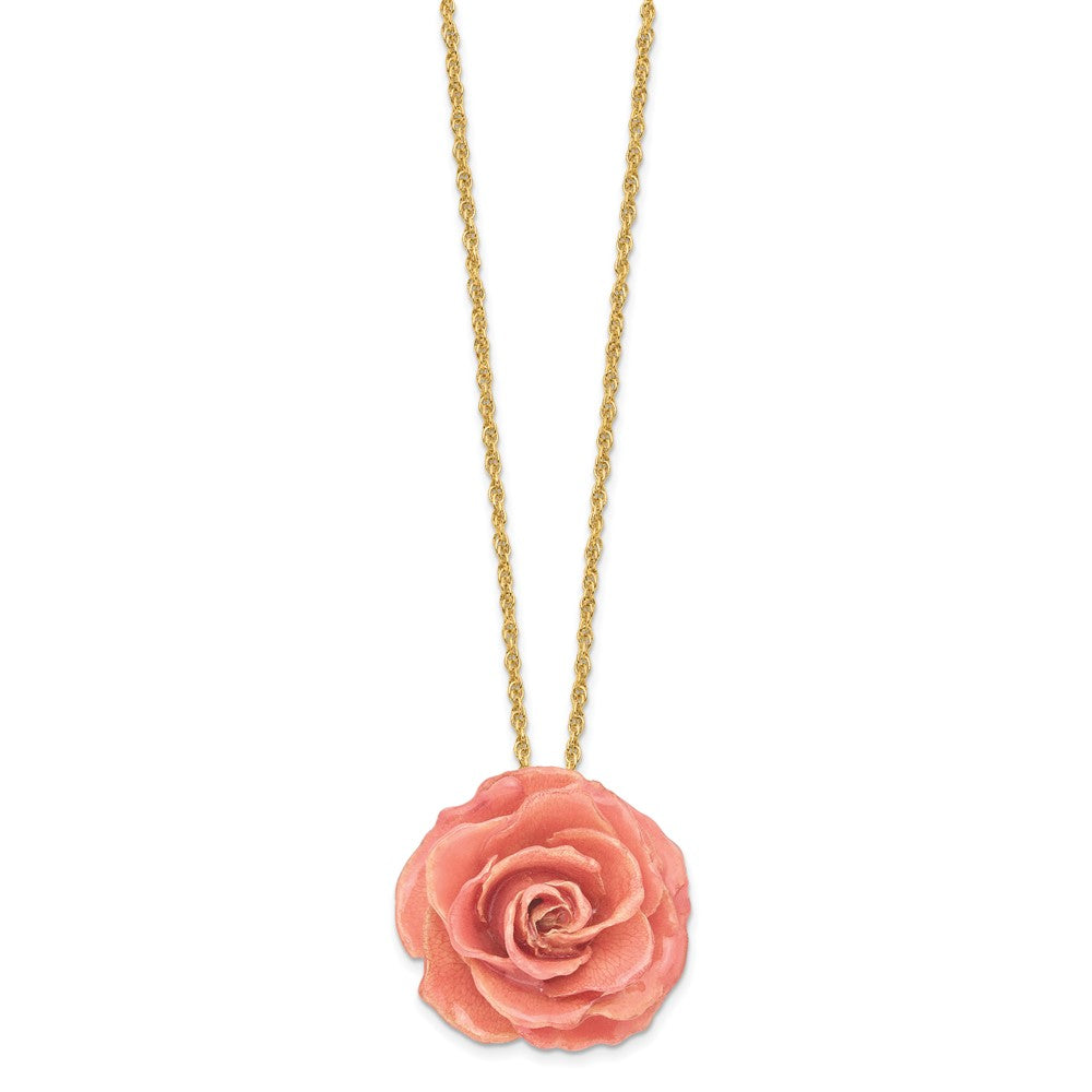 Fashion Lacquer Dipped Pink Real Rose With 20 Inch Gold-Tone Necklace