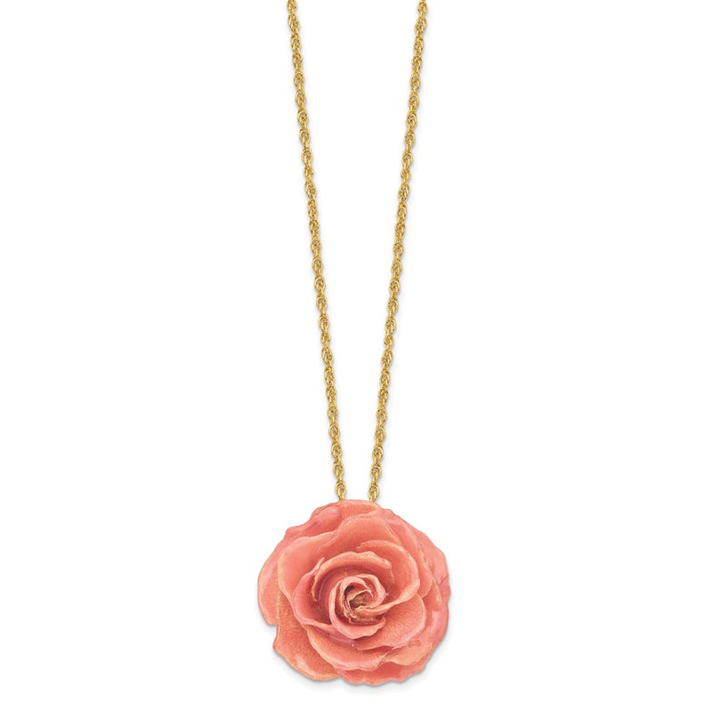 Fashion Lacquer Dipped Pink Real Rose With 20 Inch Gold-Tone Necklace