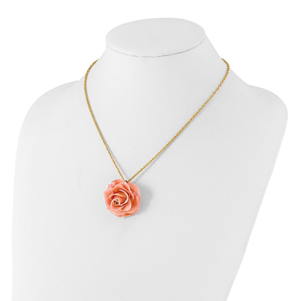 Fashion Lacquer Dipped Pink Real Rose With 20 Inch Gold-Tone Necklace