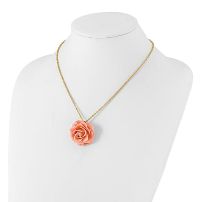 Fashion Lacquer Dipped Pink Real Rose With 20 Inch Gold-Tone Necklace