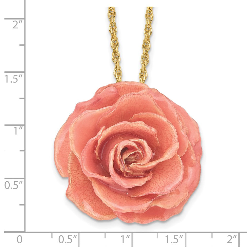 Fashion Lacquer Dipped Pink Real Rose With 20 Inch Gold-Tone Necklace