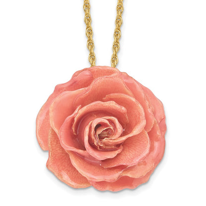 Fashion Lacquer Dipped Pink Real Rose With 20 Inch Gold-Tone Necklace