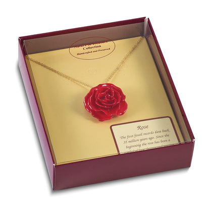 Fashion Lacquer Dipped Red Real Rose 20 Inch Gold-Tone Necklace