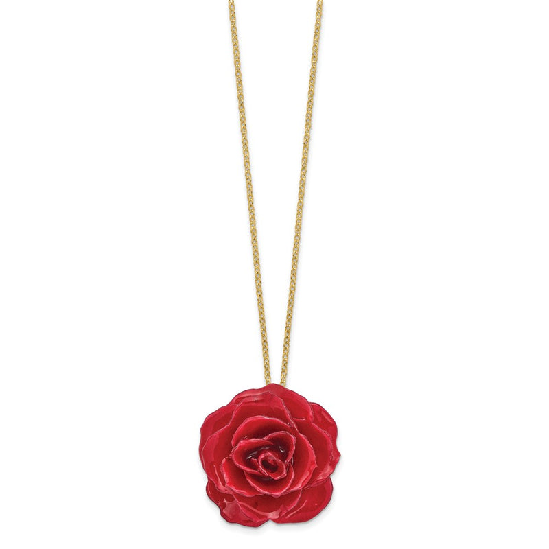 Fashion Lacquer Dipped Red Real Rose 20 Inch Gold-Tone Necklace