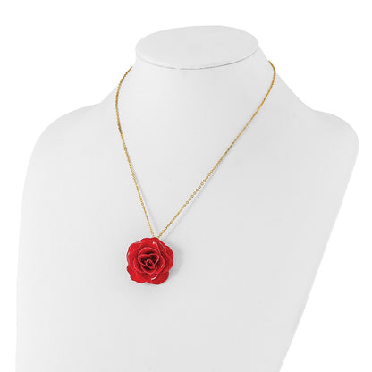 Fashion Lacquer Dipped Red Real Rose 20 Inch Gold-Tone Necklace