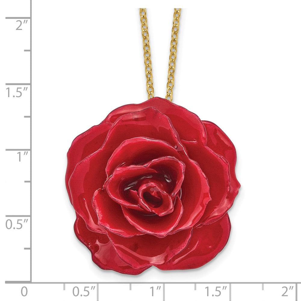 Fashion Lacquer Dipped Red Real Rose 20 Inch Gold-Tone Necklace