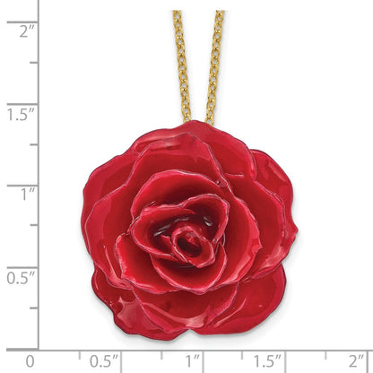 Fashion Lacquer Dipped Red Real Rose 20 Inch Gold-Tone Necklace