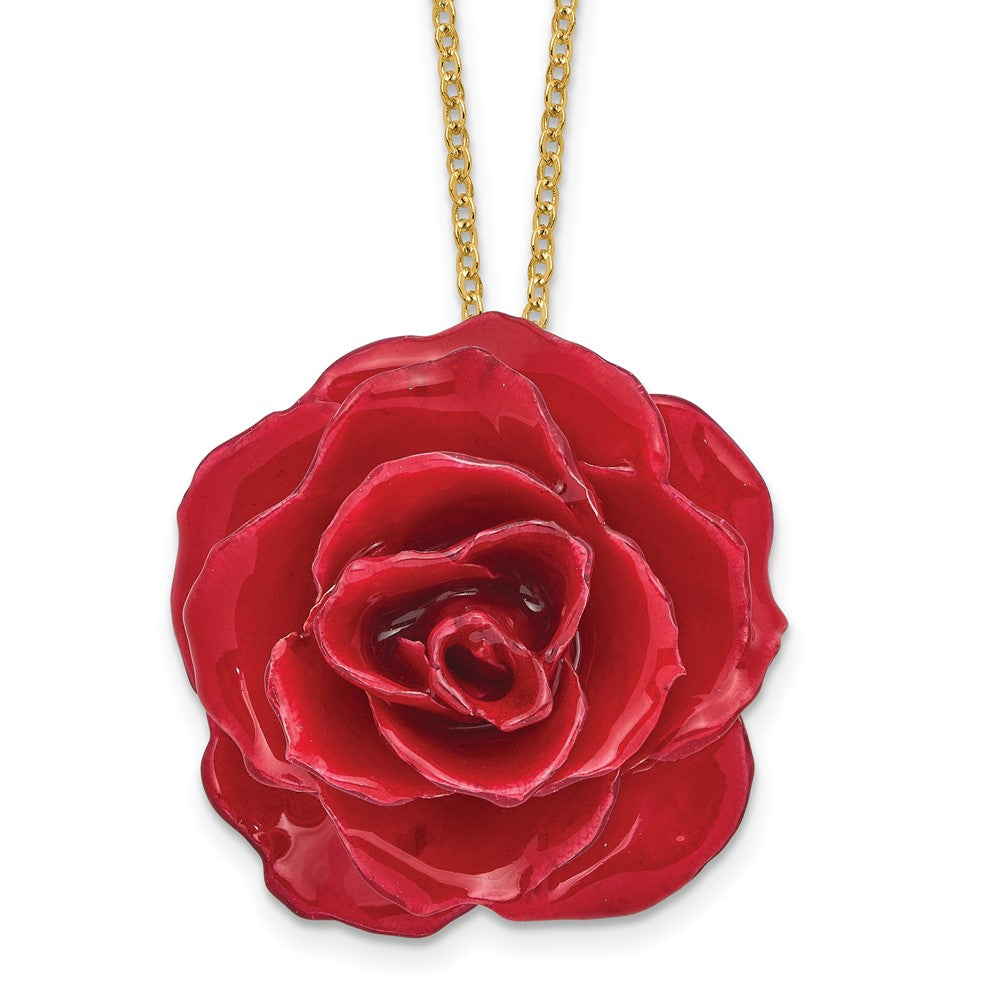 Fashion Lacquer Dipped Red Real Rose 20 Inch Gold-Tone Necklace