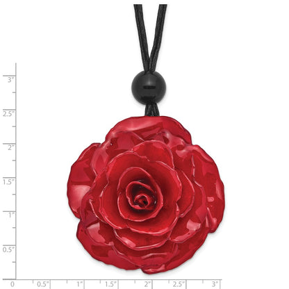 Fashion Lacquer Dipped Large Red Real Rose With Glass Bead On 18 Inch Black Cotton Cord Necklace