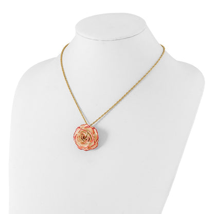 Fashion Lacquer Dipped Cream And Fuchsia Real Rose With 20 Inch Gold-Tone Necklace