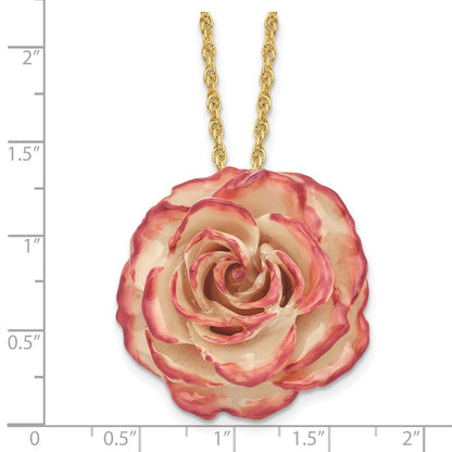 Fashion Lacquer Dipped Cream And Fuchsia Real Rose With 20 Inch Gold-Tone Necklace