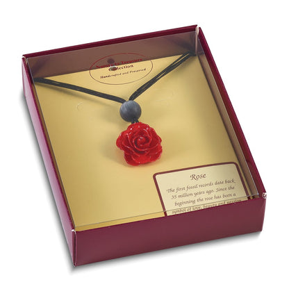 Fashion Lacquer Dipped Small Red Real Rose With Glass Bead On 18 Inch Black Cotton Cord Necklace