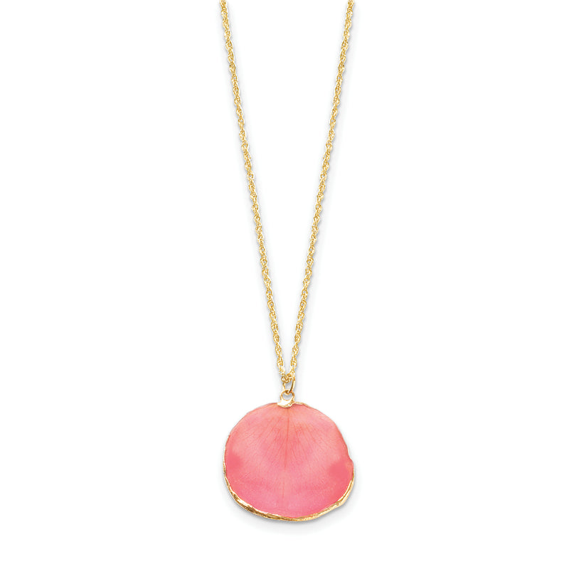 Fashion 24K Gold-Trim Lacquer Dipped Pink Real Rose Petal 20 Inch Gold-Tone Necklace