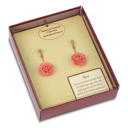 Fashion Lacquer Dipped Pink Real Rose Gold-Tone Dangle Post Earrings